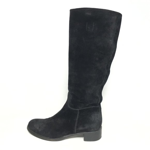 Women's Prada Milano Riding Boots Shoes Size 36 EU/6 US Black Distressed Suede - Picture 3 of 11
